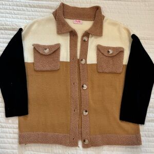 Pink Lily Colorblock Cardigan with Button Pockets